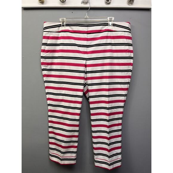 7th Avenue Design Studio Cropped Pants Womens 16 pink black twill pockets Stripe - Picture 1 of 7